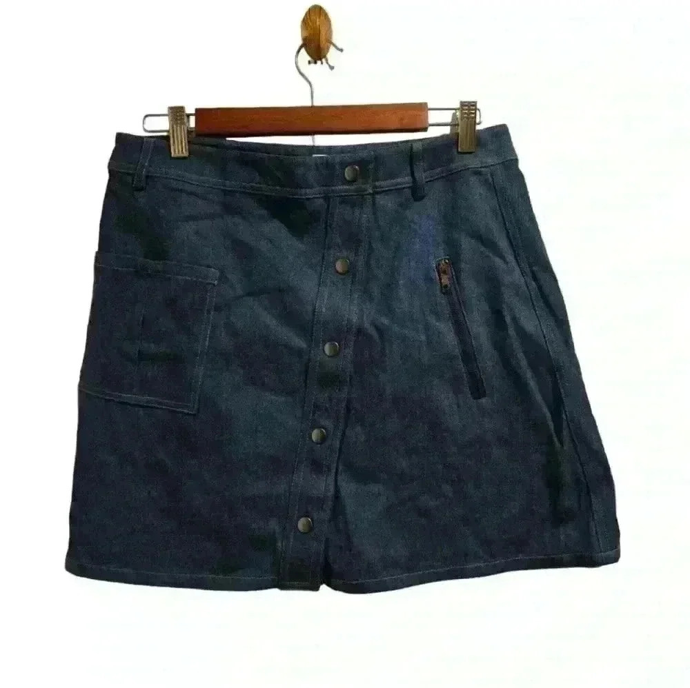 P7442 j.o.a. Los Angeles denim mini skirt  asymmetrical slant button front large